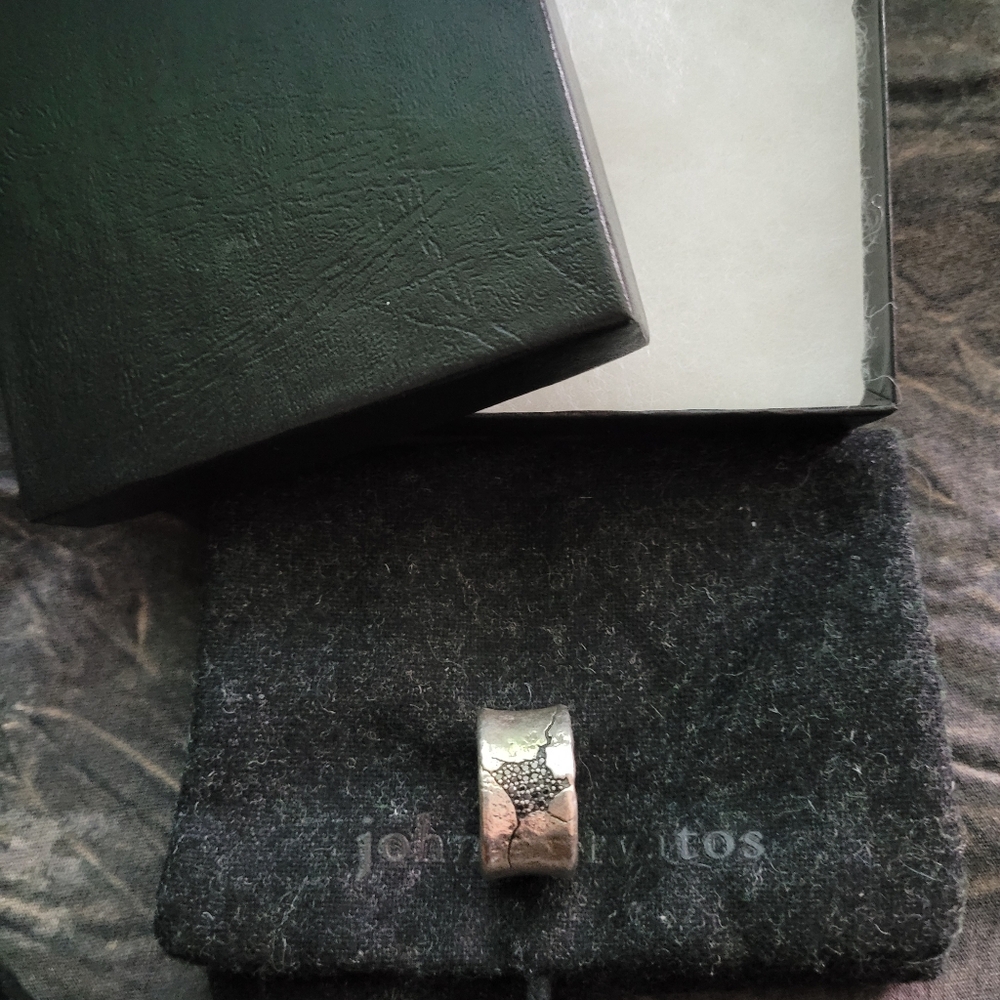 John Varvatos 925 Sterling Silver Black Diamond Crack Ring Size 10